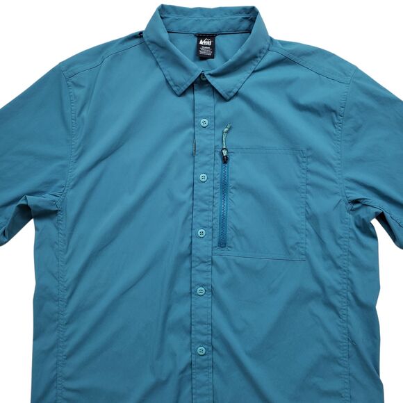 REI Co-op Trailmade Shirt Mens Medium Teal Nylon Hiking Outdoor UPF Performance - Picture 2 of 9
